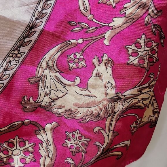 Vintage Equestrian Silk Scarf. Pink and Cream. EUC - Picture 3 of 8